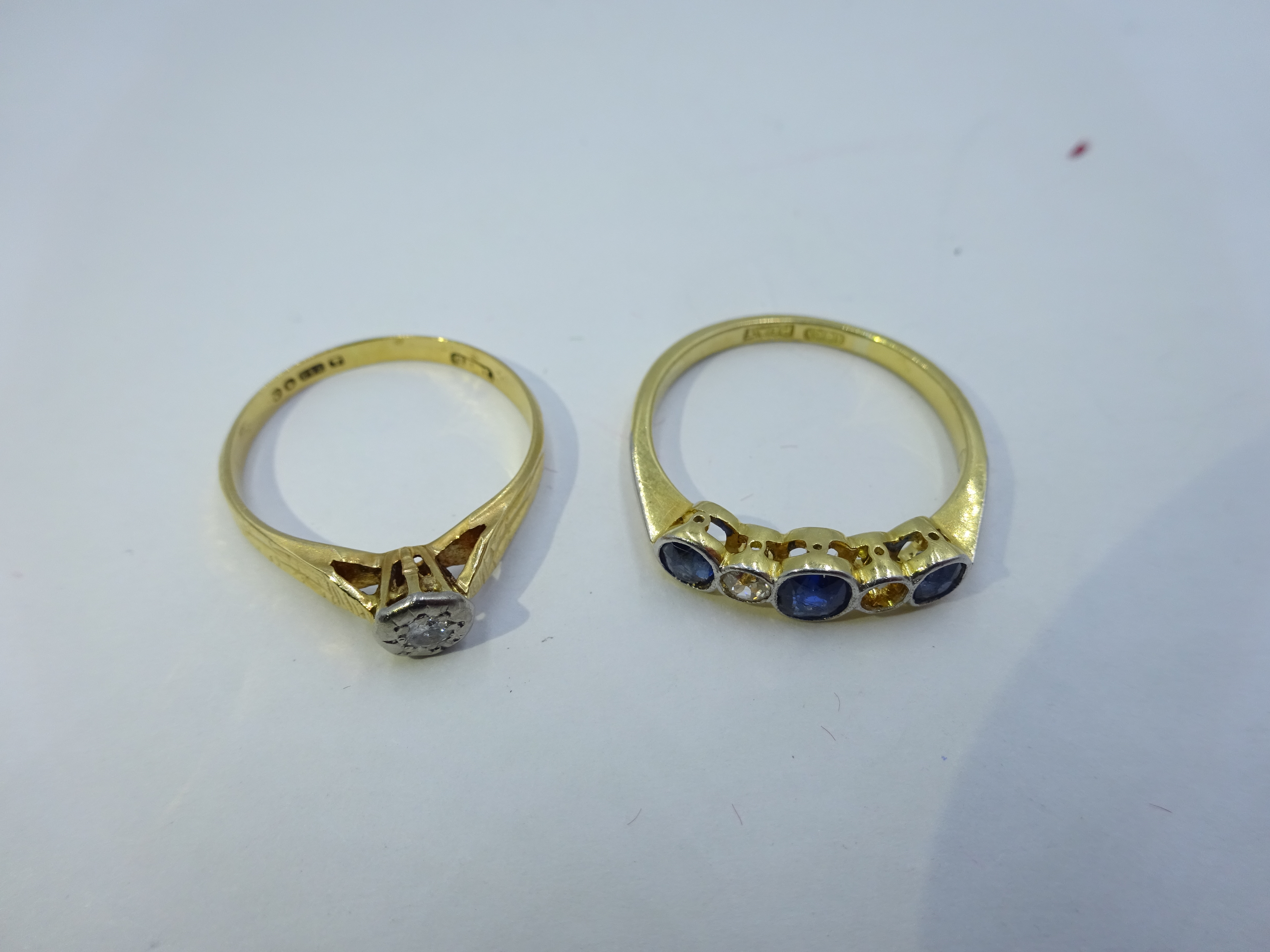 Gold sapphire and diamond bezel set ring, - Image 2 of 3