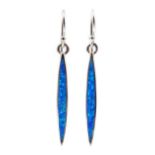Pair of silver opal pendant earrings,