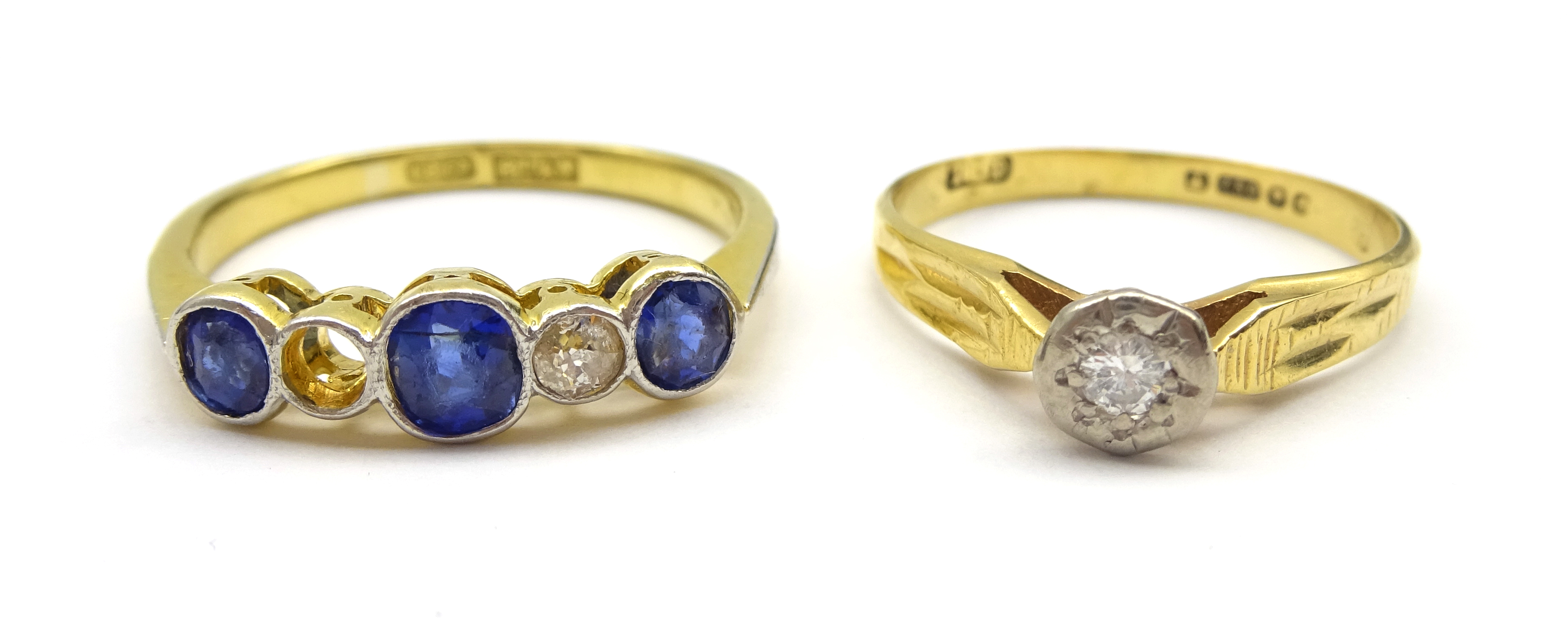 Gold sapphire and diamond bezel set ring,