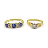 Gold sapphire and diamond bezel set ring,