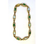 9ct gold opal, green agate and cubic zirconia bracelet,