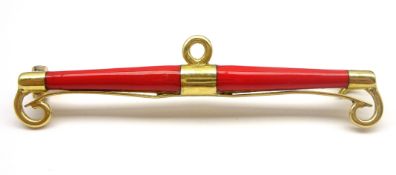 Early 20th century gold and red enamel bar brooch,