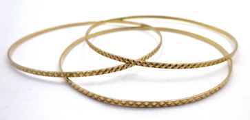 Three 9ct gold bangles hallmarked, approx 8.