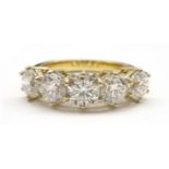 18ct gold five stone round brilliant cut diamond ring hallmarked, total diamond weight 2.