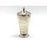 Silver sugar castor of Art Deco tapering design with reeded decoration H13cm Birmingham 1936 3.