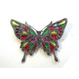 Silver plique-a-jour and marcasite butterfly brooch,