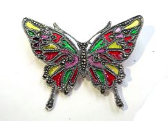 Silver plique-a-jour and marcasite butterfly brooch,