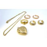 Two pairs of 9ct gold hoop earrings, 9ct gold ring and 9ct gold pendant necklace,