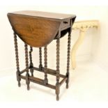 Small 20th century oak gateleg occasional table, with oval top raised on bobbin turned supports,