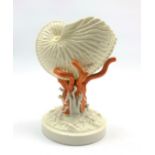 Belleek first period Nautilus on coral vase H22cm Condition Report & Further Details