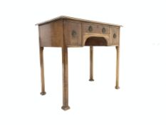 Early 20th century Georgian design knee whole side table, with tooled blue inset writing surface,