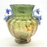 Large Venetian Salviati green glass baluster vase decorated with flecks of orange and silver with