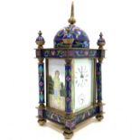 MD of Germany cloisonné and brass cased eight day striking alarm clock,