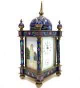 MD of Germany cloisonné and brass cased eight day striking alarm clock,