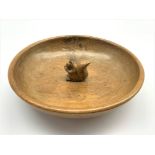 Wilf 'Squirrelman' Hutchinson adzed oak fruit bowl with carved squirrel signature D27cm