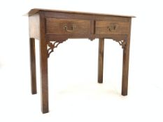 18th Century oak side table, with two frieze drawers, shaped and pierced apron,