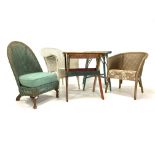 Three Lloyd Loom style chairs, (W68cm) (Max) a Lloyd Loom style glass topped occasional table,