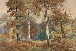 George Outram (1863-1936) wooded landscape, watercolour, signed and dated 1900,