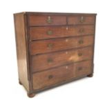 19th century mahogany chest of two short and four long graduating drawers,