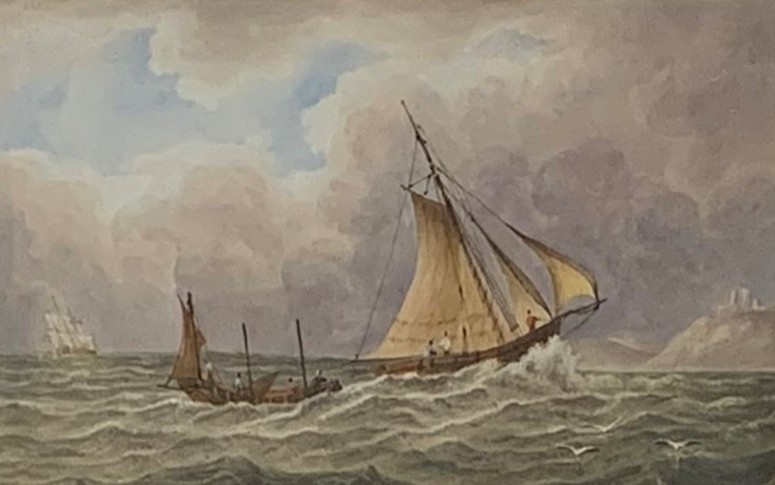 Richard Atkinson watercolour sketch of the yacht 'Eok' dated 1875,