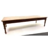 Large Victorian country mahogany dining/boardroom table, rectangular top with inset panel,