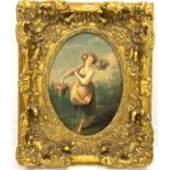 Oval oleograph of a classical scene, in ornamental gilt frame,