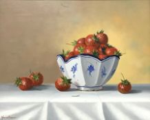 Johannes Eerdmans (Dutch 1950-) still life of a bowl of strawberries, signed, 23cm x 29cm,