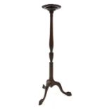 Edwardian mahogany torchere, pie crust top on turned fluted column,