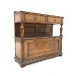 Early 20th century oak sideboard, with raised back, rectangular moulded top,