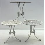 Set of three 20th century cast aluminium pub tables,