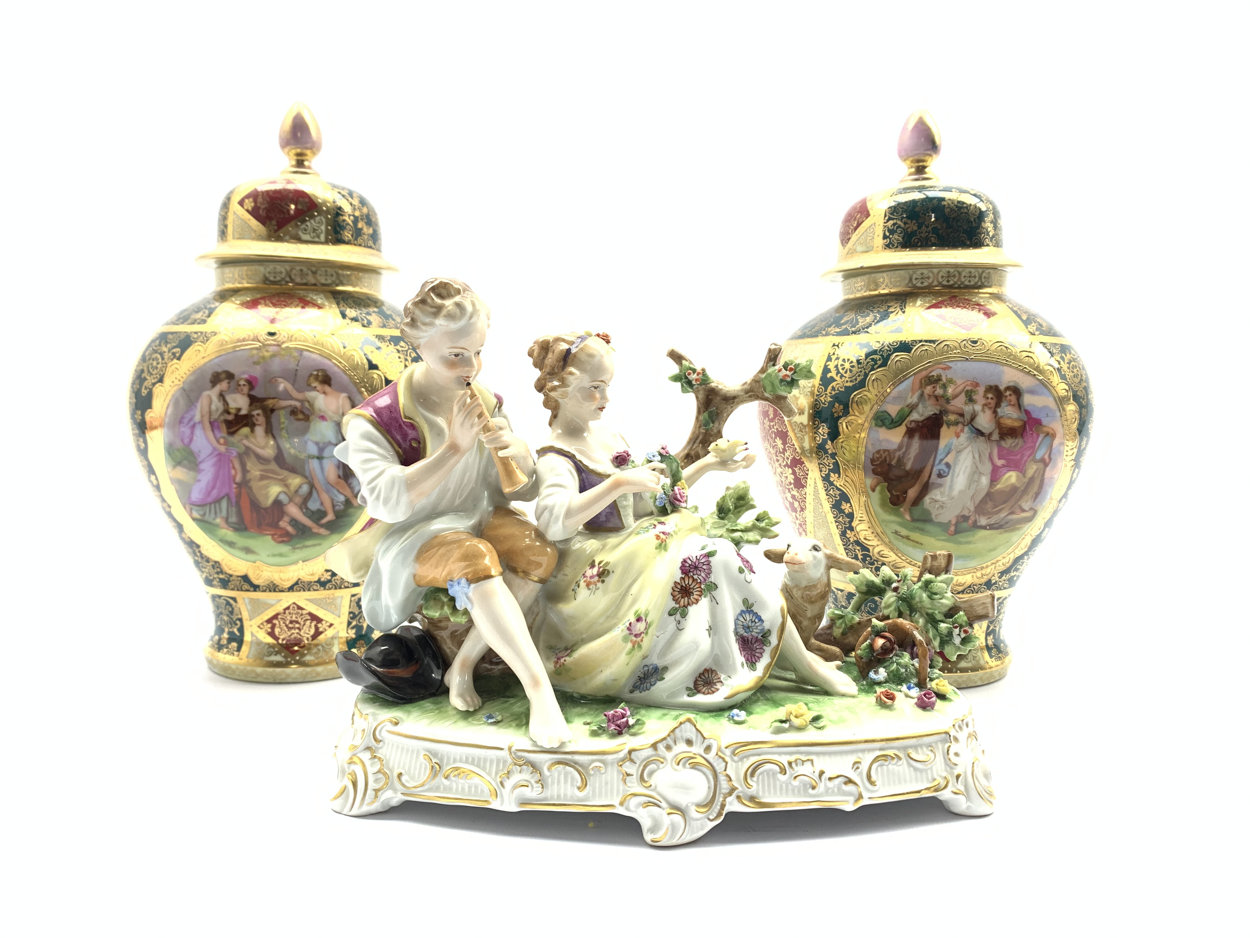 Pair of Vienna style vases and covers decorated with panels of figures after Angelica Kaufmann with - Image 2 of 2