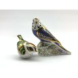 Royal Crown Derby paperweight modelled as a Violet Budgerigar, signed, and a Firecrest paperweight,