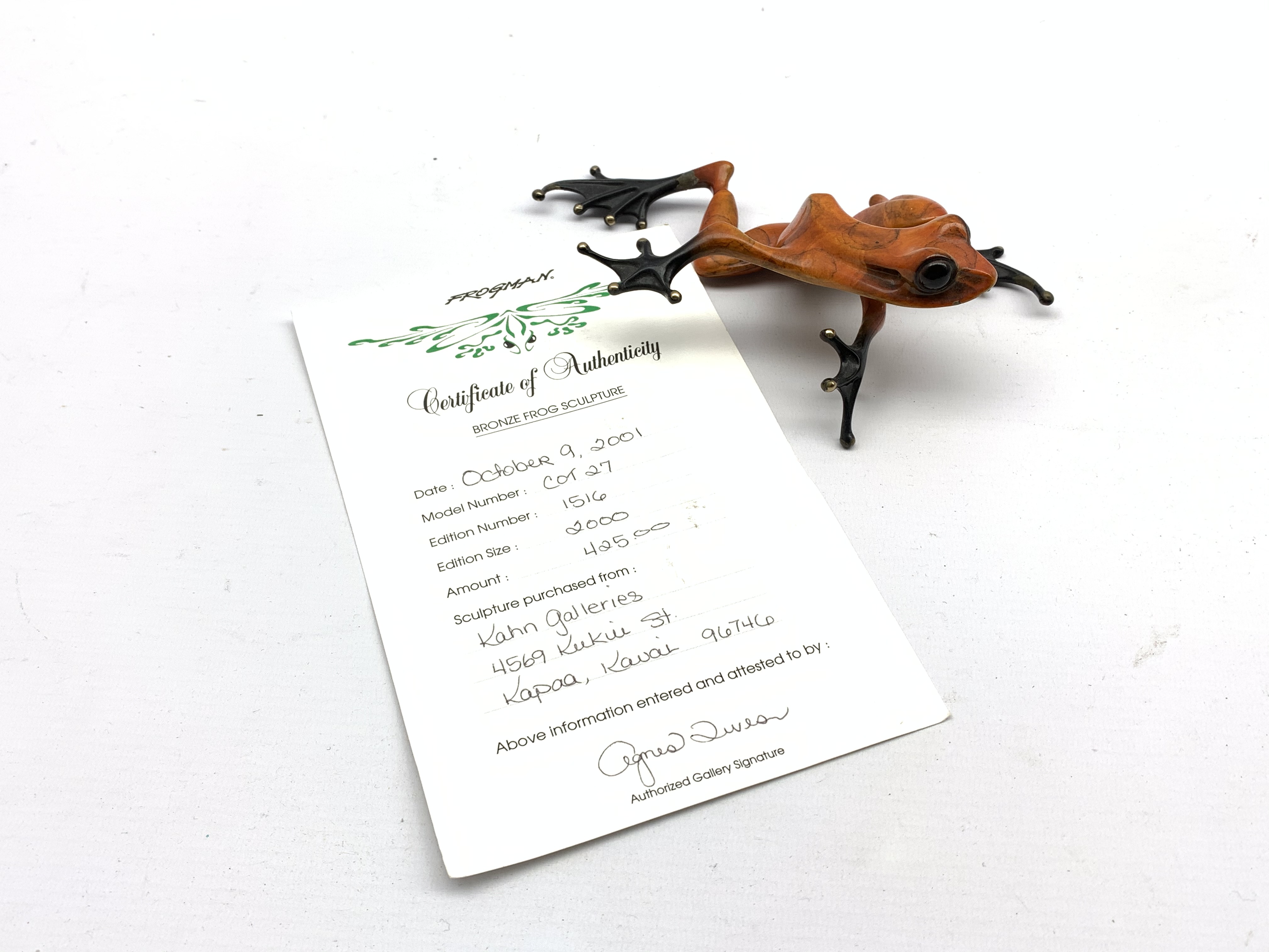 Tim Cotterill 'Frogman' orange enamelled bronze limited edition sculpture of a frog Model number - Image 3 of 3