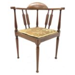 Edwardian inlaid mahogany corner chair, with boxwood stringing and fan motif,