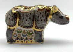 Royal Crown Derby limited edition paperweight modelled as a Black Rhino Baby designed by John