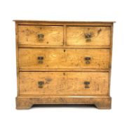 Late 19th century waxed and polished pine chest of two short and two long drawers,