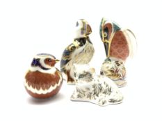 Four Royal Crown Derby paperweights; Puffin, Kingfisher, Chaffinch and Millie Kitten,