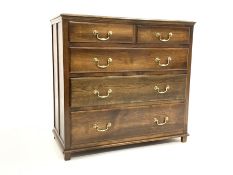 20th century oak chest of two short and three long graduating drawers, stile supports,