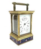 Cloisonné and brass five glass carriage clock, with eight day movement,