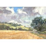 Christine Pybus 'Harvest time at Fylingthorpe' oil on board, signed,