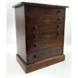 Victorian mahogany tabletop collectors chest of six drawers with turned wood handles (some missing),