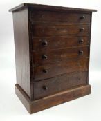 Victorian mahogany tabletop collectors chest of six drawers with turned wood handles (some missing),