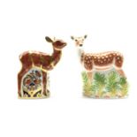 Royal Crown Derby paperweight modelled as a Fallow Deer and another as a Fawn,