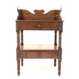 Victorian mahogany washstand, with raised shaped back over top with wash bowl recess,