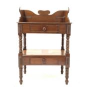 Victorian mahogany washstand, with raised shaped back over top with wash bowl recess,