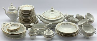 German Weimar gilt decorated dinner and coffee service for six covers including serving dishes,