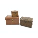 Two tin dome top steamer trunks, (W65cm) and a tin hat box,