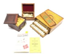 Mahjong set in oak case with four shallow drawers,