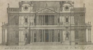 Simon Gribelin (1661-1733) black and white engraving, front elevation of a Palladian building,