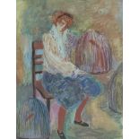 Barbara A Wood limited edition print of a girl with bird cages, signed in pencil 450/975,